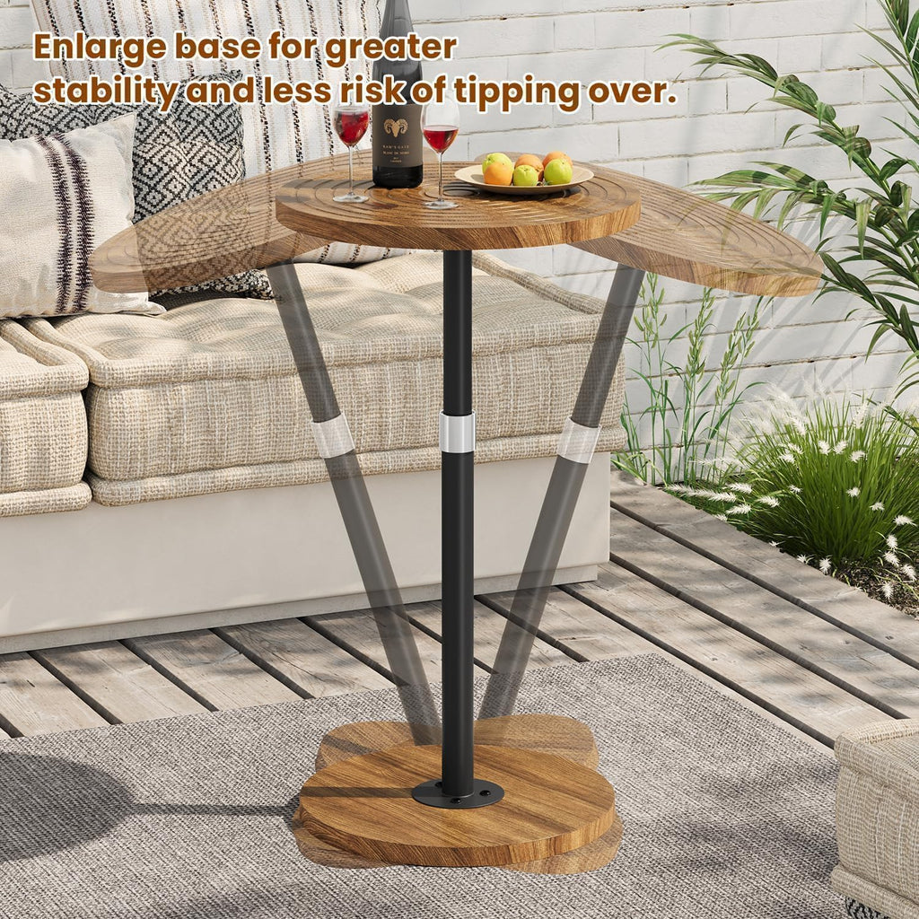 Asgolion Round Small Side Table, Adjustable-Height Drink Table, Pedestal Martini Stand, Weighted Base Cocktail Table Accent Nightstand for Living Room, Bedroom, Bathroom, Office, Walnut