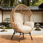 Indoor Egg Chair Wicker Outdoor, Weather-Resistant PE Rattan, 400lbs Capacity, 8-Inch Cushion Balcony Chairs(Natural)
