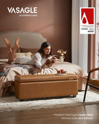 VASAGLE EKHO Collection - Storage Ottoman Bench, Entryway Bedroom Bench, 25 Gallons, Synthetic Leather with Stitching, Mid-Century Modern, Safety Hinges, Loads 660 lb, Caramel Brown ULOM075K01