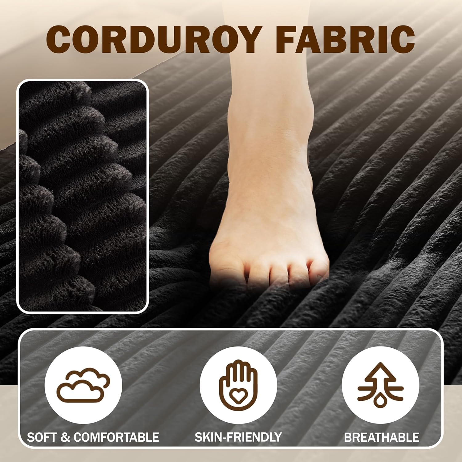 78" Full Size Convertible Futon Sofa Bed, Corduroy Folding Sleeper Sofa Bed with 2 Pillow, Foam Mattress Boneless Couch Bed, No Assembly Loveseat Couches for Living Room Apartment, Space‑Saving, Black