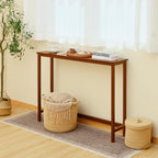 Bamboo Narrow Console Table, 39.4"(L) Wood Small Entryway Table, Accent Slim Hallway Tables, Thin Sofa Side Tables for Hallway, Living Room, Bedroom, Foyer, Walnut
