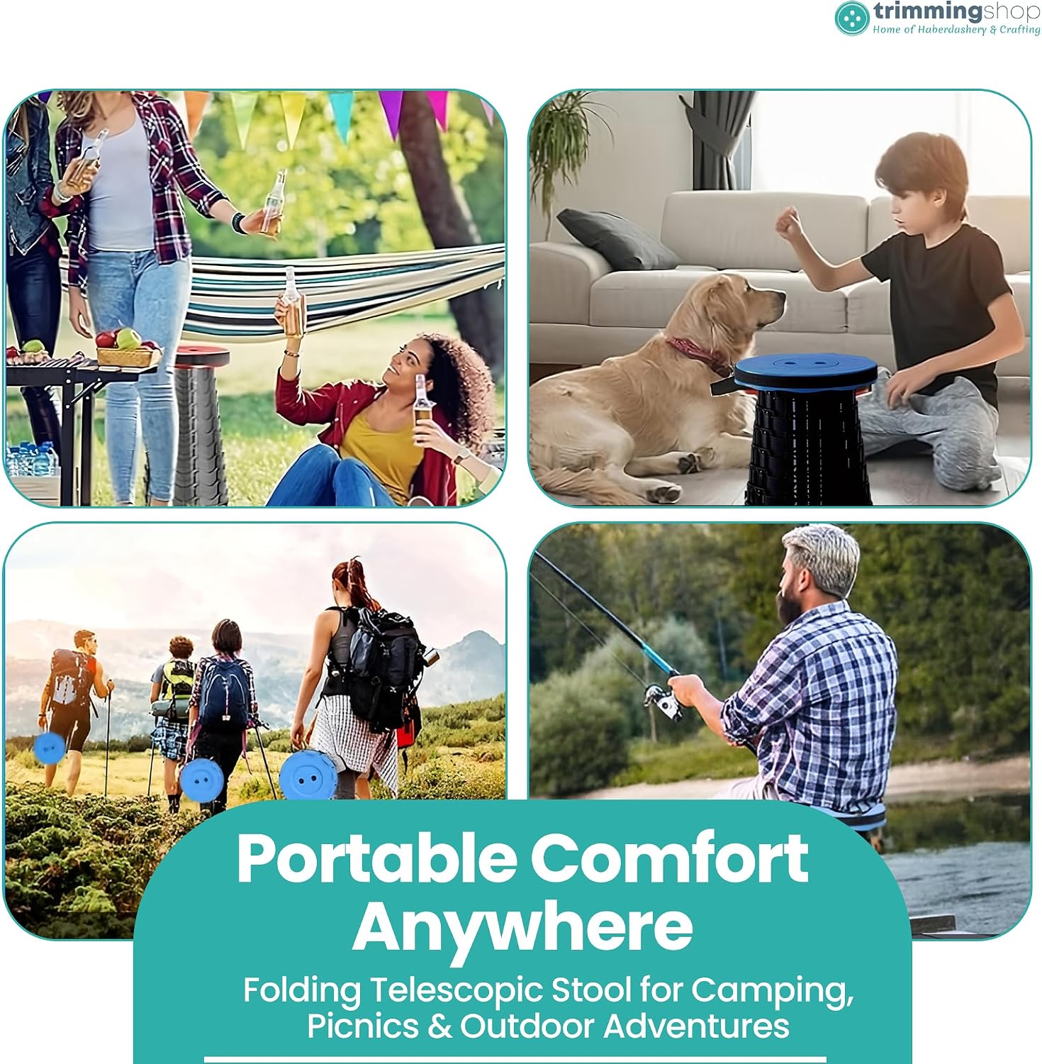Trimming Shop Heavy Duty Foldable Collapsible Telescopic Stool, Portable & Adjustable Pop Up Stool Seat for Camping, Fishing, BBQ, Hiking, Indoor/Outdoor Use, 440lbs Load Capacity - Rainbow Royal Blue