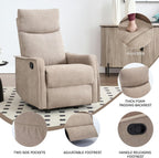 Rocker Recliner Chair for Adults, Swivel Rocker Recliner with Massage and Heat, Adjustable Glider Recliner Nursery Chair with Black Metal Base, Small Recliners for Small Spaces, Living Room (Khaki)