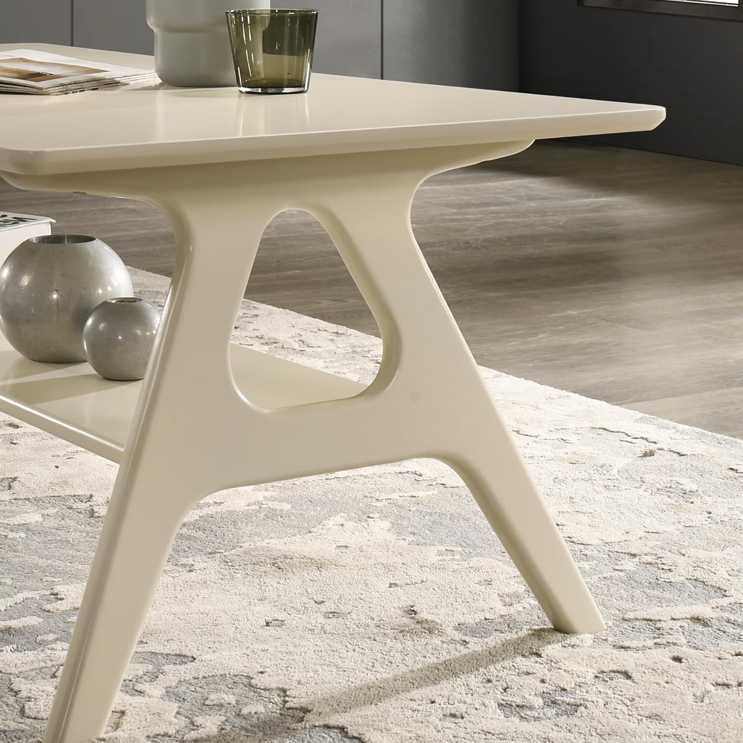 Roundhill Furniture Arona Mid-Century Modern Wood Shelf End Table, Off-White Finish