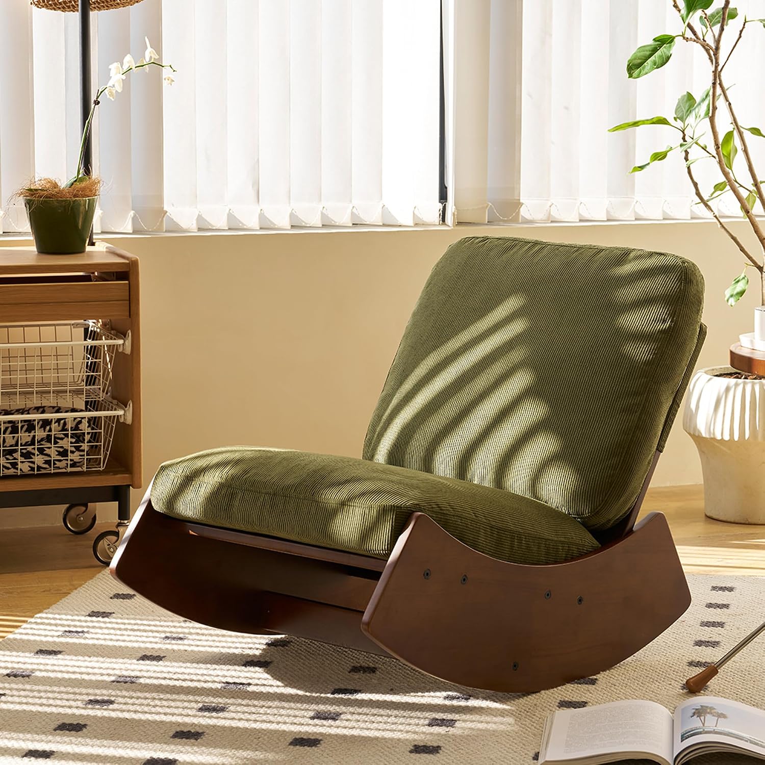 Modern Rocking Chair Recliner, Comfortable Upholstery Glider Chair, Solid Wood Frame, Accent Reading Chair for Bedroom, Living Room, Nursery, Green