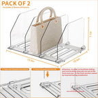 Yieach 2 Pack Purse Dividers for Closet - Adjustable Closet Purse Organizers and Storage Rack,Acrylic Clear Shelf Dividers for Closet Organization,Towel,Pocketbook,Wallet,Bag Shelf,Clutch Organizer