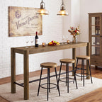 59-Inch Bar Table, Solid Wood Counter Height Dining Table with Metal Footrest, Modern Rustic Home Bar Unit for Kitchen, Living Room & Dining Room, Brown