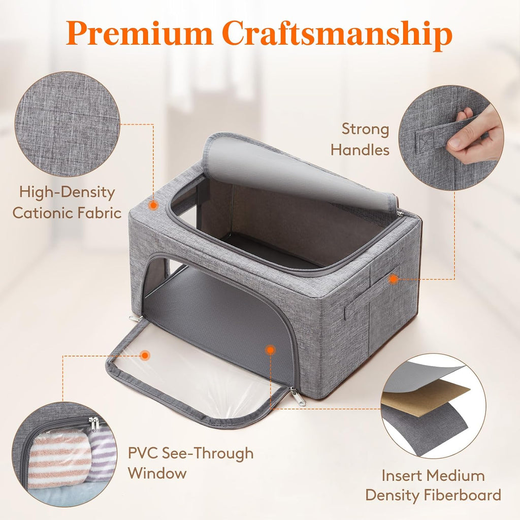 Lifewit Clothes Storage Bins with Metal Frame, Stackable Storage Box, Foldable Clothing Storage Bins with Lids, 40L Storage Bags Fabric Box Organizer with Clear Window＆ Zippers＆ Sturdy Handles 8 Pack