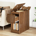 Narrow Side Table with Charging Station, End Table with Storage, Drawer and Wheels, Flip Top Small Modern Nightstand with USB Ports and Outlets for Living Room, Bedroom, Office (Walnut)
