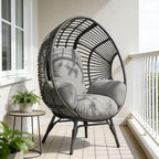 Wicker Chair Egg Style, Indoor Outdoor, 400lbs Capacity, 8-Inch Plush Cushion Balcony Chairs(Black+Gray)