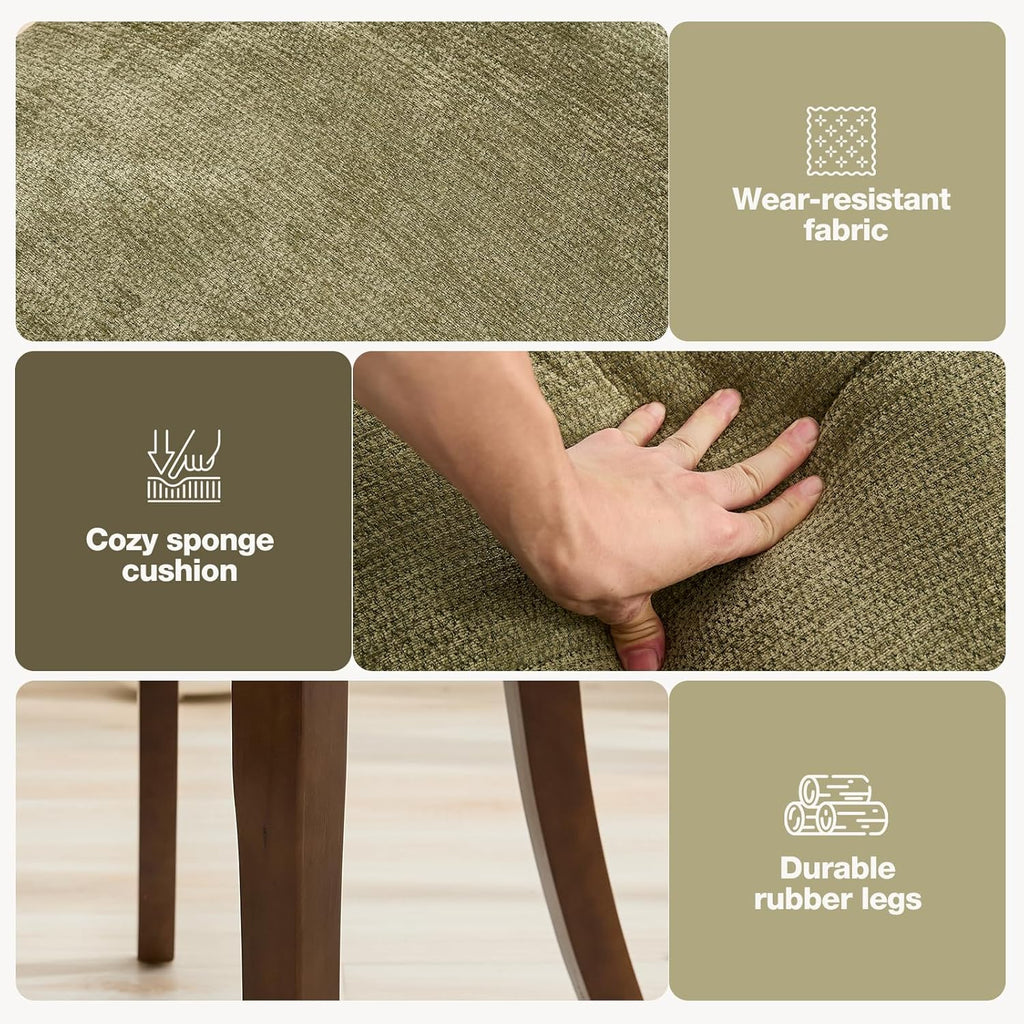 UVV Wooden Dining Chairs Set of 2, Mid Century Modern Chenille Upholstered Dining Room Chair Kitchen Chairs, Farmhouse Dinner Chair with Solid Wood Legs for Kitchen Dining Room, Green