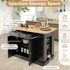 DORTALA Kitchen Island with Drop Leaf, Kitchen Island Table with Rubber Wood Butcher Block Countertop, 2 Drawers, Spice Racks & Adjustable Storage Cabinet, Coffee Bar Cabinet for Dining Room, Black
