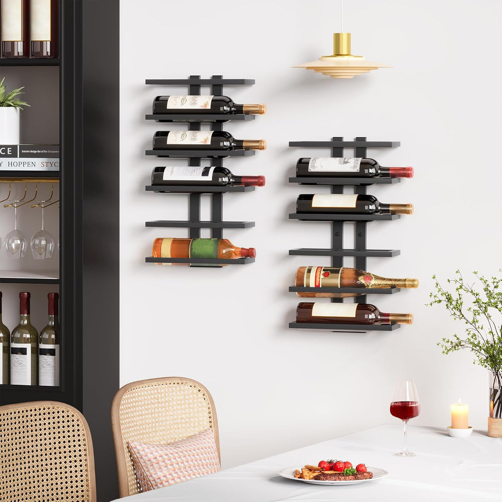 Hoctieon 2-Set 6 Tier Wall Mount Wine Rack (12 Tiers), Wall Racks for Wine Bottles Display and Storage, Hanging Bottle Organizer for Living Room, Dining Room, Wine Cellar, Bar, Black