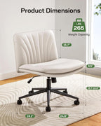 Marsail Armless-Office Desk Chair with Wheels: PU Leather Cross Legged Wide Chair,Comfortable Adjustable Swivel Task Chairs for Home,Office,Make Up,Small Space,Bed Room(Light Beige)