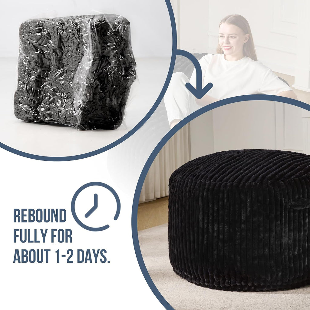 Hobestluk Adult Bean Bag Chair Giant Beanbag with Filling Living Room 3FT | Black Large Big Oversized Bean Bag Chair Memory Foam Filling Machine Washable Fluffy Cover Bedroom Dorm Reading Gaming