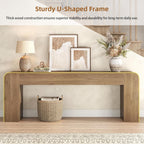 82.75" Extra Long Console Table for Entryway, Farmhouse Rounded-Edge Entryway Table, U-Shaped Foyer Table Sofa Table for Living Room Hallway Entrance, Rustic Brown