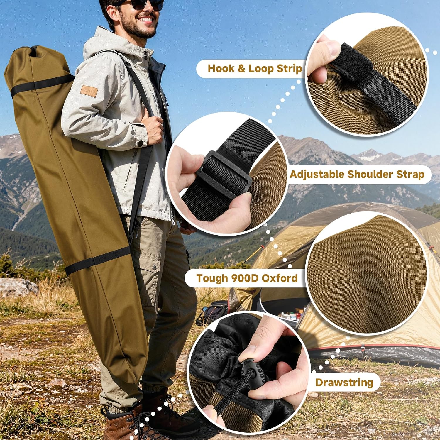 Xxerciz Camping Chair Bag 48 Inches Folding Chair Cover with Adjustable Shoulder Strap Nylon Tent Bag Heavy Duty Chair Cover for Travel Camping Sports (Exclude Chair)