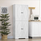 70.75" Farmhouse Kitchen Pantry Cabinet, Freestanding Tall Storage Cabinet with 4 Barn Doors and Adjustable Shelves for Dining Room, White,15.5 * 30 * 70.8
