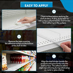 Clip Strip Corp. 50 Pack Shelf Dividers for Retail Stores, 1" H x 9-9/16" L, 15 mil Crystal Clear PVC Adhesive Mount Retail Shelf Separator, SD-1510