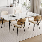Mid Century Modern Dining Chairs Set of 4, PU Leather Armless Kitchen Chairs with Walnut Bentwood Back & Metal Legs, Sturdy Retro Accent Chairs for Dining Room, Living Room, Beige