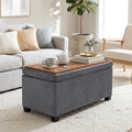 29.5 in Gray Linen Storage Ottoman with Reversible Tray Top | Rectangular Storage Bench, Upholstered Foot Rest Ottoman with Hidden Storage, Coffee Table for Living Room Bedroom Entryway