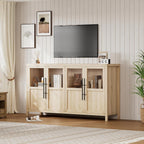 GarveeHome Sideboard Buffet Cabinet with 4 Glass Doors, 55 in Buffet Table Coffee Bar Wine Bar Display Cabinet for Kitchen Dining Room, Living Room (Glass with 4 Doors, Natrual)