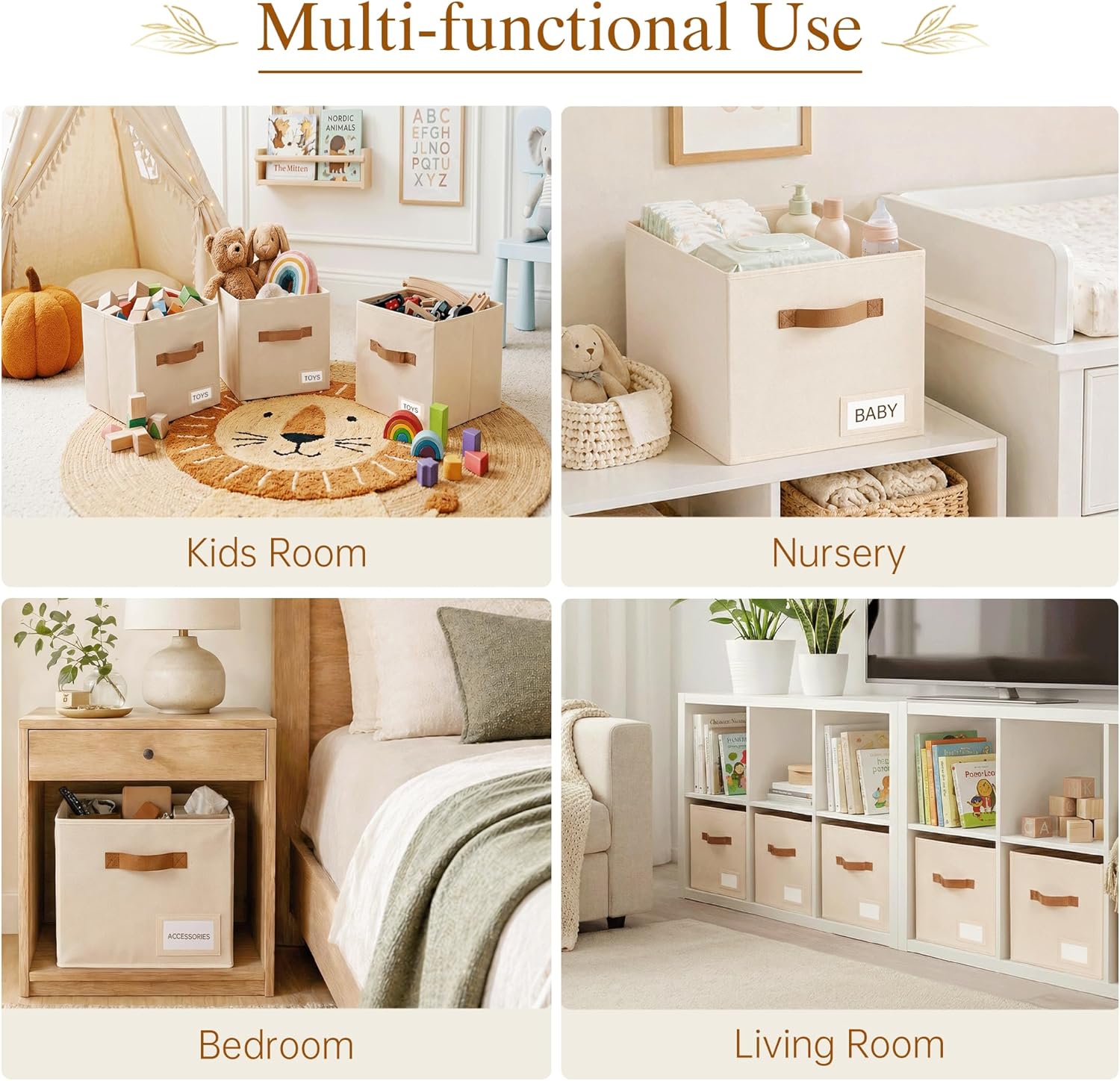 Storage Cubes 8 Pack, 11 Inch Fabric Storage Cubes Organizer Bins with Labels, Odor-Free & Sturdy PP Structure, Cubby Baskets for Closet, Shelves, Toys & Nursery (Beige)