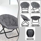 Folding Faux Fur Saucer Chair,Portable Folding Soft Moon Chair for Bedroom, Dorm Rooms, Apartments, Lounging, Garden and Courtyard, Grey