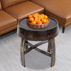 Whiskey Barrel Table 24 Inch Tall Wine Barrel End Table Rustic Round Wooden Bourbon Coffee Oak Side Table Handcrafted Whiskey Barrel Accent Table for Living Room, Bedroom, Office, Brown