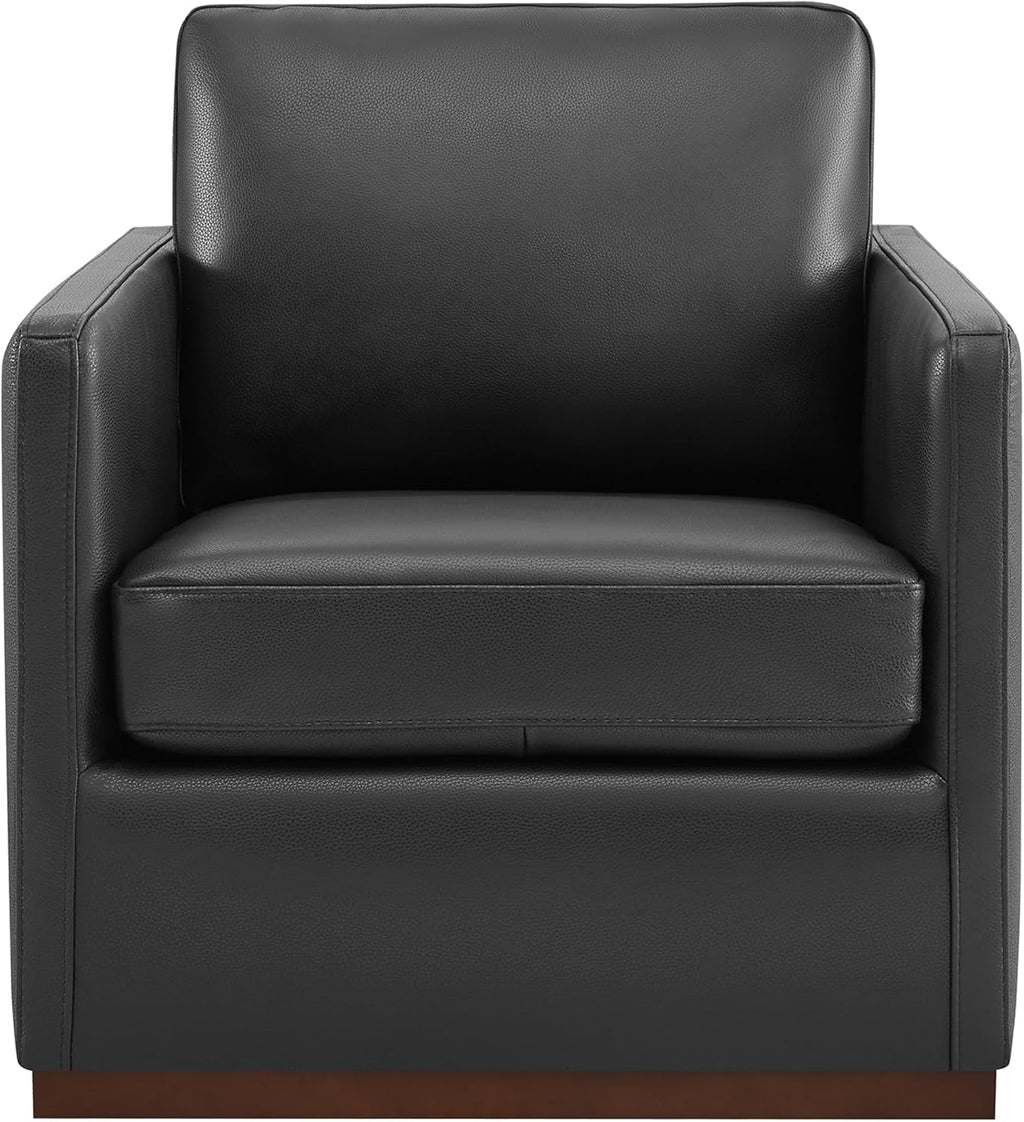 CHITA Genuine Leather Swivel Chair, Wood Frame, Fully Assembled, Black | Leather Arm Chair with 360° Swivel Solid Wood Base, Mid Century Modern Living Room Chair, 33"Dx30"Wx33"H, 300 Lb Capacity