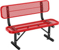 4 Feet Heavy Duty Park Bench with Back Portable Frame, Outdoor Steel Bench with Backrest, Expanded Metal Mesh Bench for Lawn, Park, Deck, Garden, Patio, Porch, Red