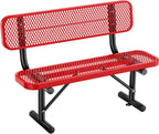 4 Feet Heavy Duty Park Bench with Back Portable Frame, Outdoor Steel Bench with Backrest, Expanded Metal Mesh Bench for Lawn, Park, Deck, Garden, Patio, Porch, Red