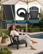 MUCHENGHY Folding Adirondack Chairs Patio Chairs Outdoor Adirondack Chair Weather Resistant Chair for Patio, Outside, Deck, Backyard, Fire Pit Chair, Campfire Chairs (Black)