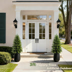 Mavis's Diary 4FT Artificial Cedar Topiary Tree, Set of 2 Realistic Faux Evergreen in Black Bullet Planter + Fillable Water Bag, Indoor Outdoor Fake Cedar for Front Porch Entryway Office Home Decor