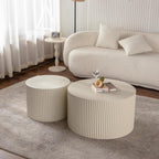 KEVINSPACE Nesting Coffee Table Set of 2 Circle CoffeeTable Modern NestingTables for Living Room Round Fluted Wooden CoffeeTabl No Need Assembly for Bedroom Balcony Lounge 47.25" Beige