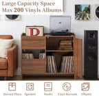 Bifins Record Player Stand with Drawer and Door, Mid Century Modern Turntable Cabinet with Vinyl Storage, Wood Record Player Table for Living Room & Music Room (Walnut)