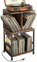 Record Player Stand with Vinyl Storage, Large Record Table Holds 180 Albums, Vinyl Record Storage Stand with USB Charger, Multi-Functional Side Table & Shelf for Living Room Bedroom