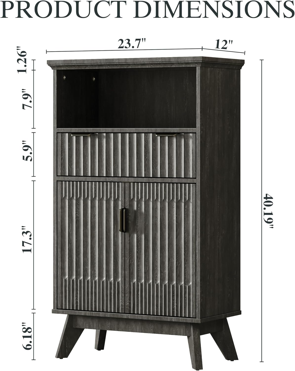 FLOWBACK Fluted Cabinet, 40'' High Coffee Bar with Drawer & Door, Small Decorative Cabinet Bathroom Storage with Open Shelf, Wood Kitchen Pantry Sideboard Buffet