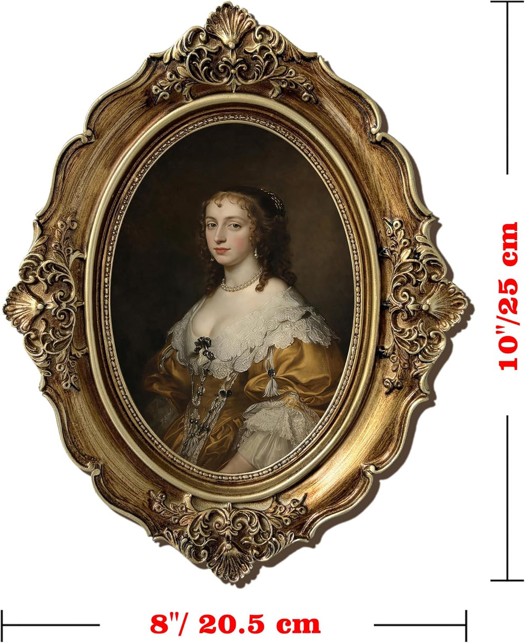 XIAOAIKA Vintage Baroque Oval Framed Canvas Art, Classical Woman Portrait Oil Painting with 3D Embossed Details, Antique Bronze Gold Resin Frame for Living Room Bedroom Entryway Décor, 10 x 8 Inch