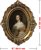 XIAOAIKA Vintage Baroque Oval Framed Canvas Art, Classical Woman Portrait Oil Painting with 3D Embossed Details, Antique Bronze Gold Resin Frame for Living Room Bedroom Entryway Décor, 10 x 8 Inch
