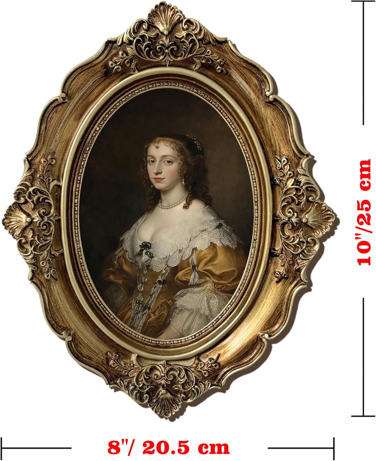 XIAOAIKA Vintage Baroque Oval Framed Canvas Art, Classical Woman Portrait Oil Painting with 3D Embossed Details, Antique Bronze Gold Resin Frame for Living Room Bedroom Entryway Décor, 10 x 8 Inch