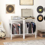 TUTOTAK 2-Tier End Table,Record Player Stand with Vinyl Record Storage up to 100 Albums,Multi-Functional Side Table for Living Room, Bedroom, White TB01BW070