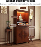 Meditation Altar Table with Storage, Bamboo Buddhist Altar, Shrine Altar Cabinet with Drawers for Worship & Prayer, Suit for Home, Business, Temple (C, 14.9inch)