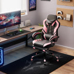 POWERSTONE Gaming Chair Video Game Chair with Footrest and Lumbar Support Racing Style PU Leather Computer Chair Ergonomic Adjustable Swivel Task Chair Pink
