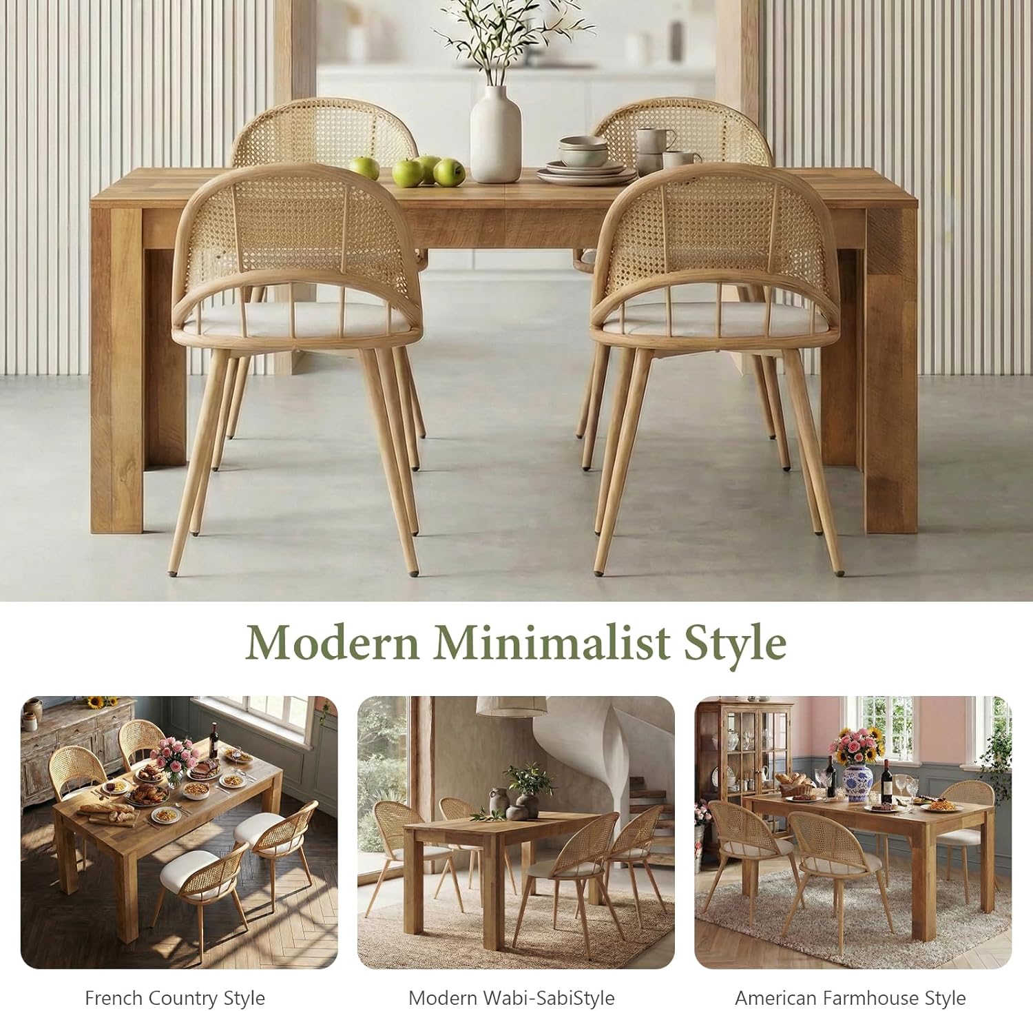 STHOUYN Farmhouse Wood Dining Room Table Set with 4 Upholstered Chairs, Rectangular Kitchen Table and Chairs Set of 6, 4 Seater Restaurant (71" Brown Table + 4 White Chairs)