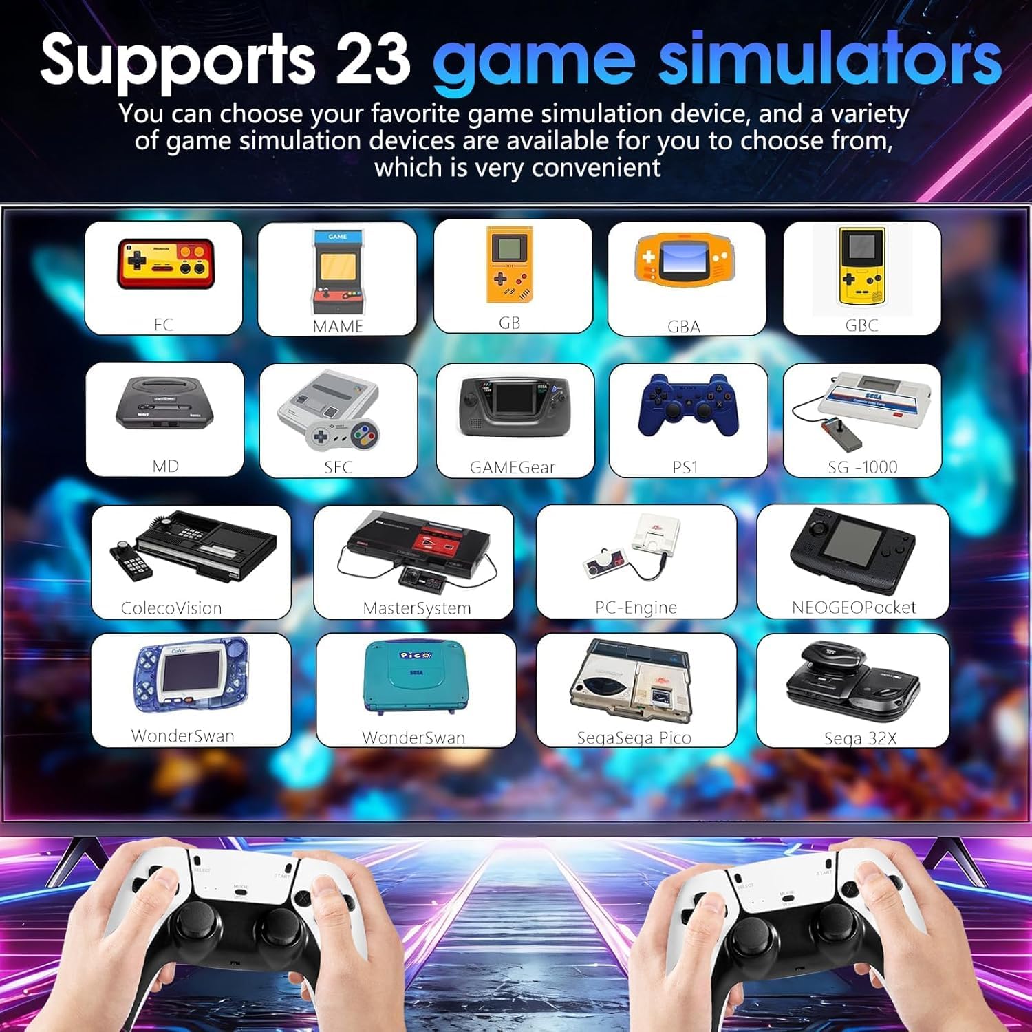 2026 New Wireless Retro Game Console, 23 Emulators and 40000+Games, Plug and Play 4K HDMI TV Game Stick, with Dual 2.4G Wireless Controllers (80G)