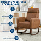 Nursery Rocking Chair with High Backrest and Side Pocket, Glider Accent Armchair with Rubber Wood Legs for Living Room, Bedroom, or Nursery, PU Vintage Brown