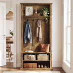 Tribesigns Hall Tree with Bench and Shoe Storage, 70.89" Tall Hall Tree with Coat Hooks, Open Shoe Shelves and Top Display Shelf, Entryway Coat Rack for Mudroom, Hallway, Bedroom, Rustic Brown