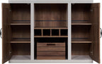 HOMES: Inside + Out Cato Industrial Two-Tone Buffet with Open Shelf, Wine Bottle Holder, Slatted Drawer and Cabinets, Distressed Walnut and Cement
