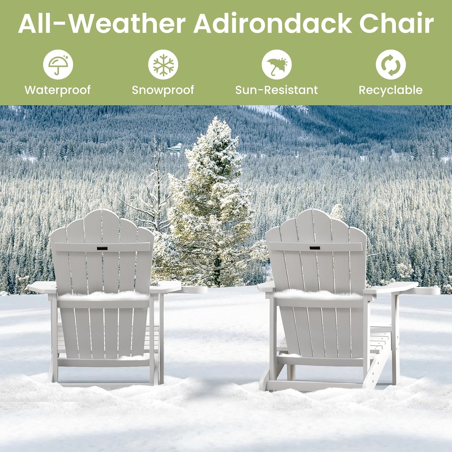 ORALNER Outdoor Adirondack Chair with Cup Holder, Plastic Resin Outdoor Deck Chair, 380 LBS Capacity, for Patio, Backyard, Porch, Balcony, Poolside, Garden, Lawn, Firepit (4, White)